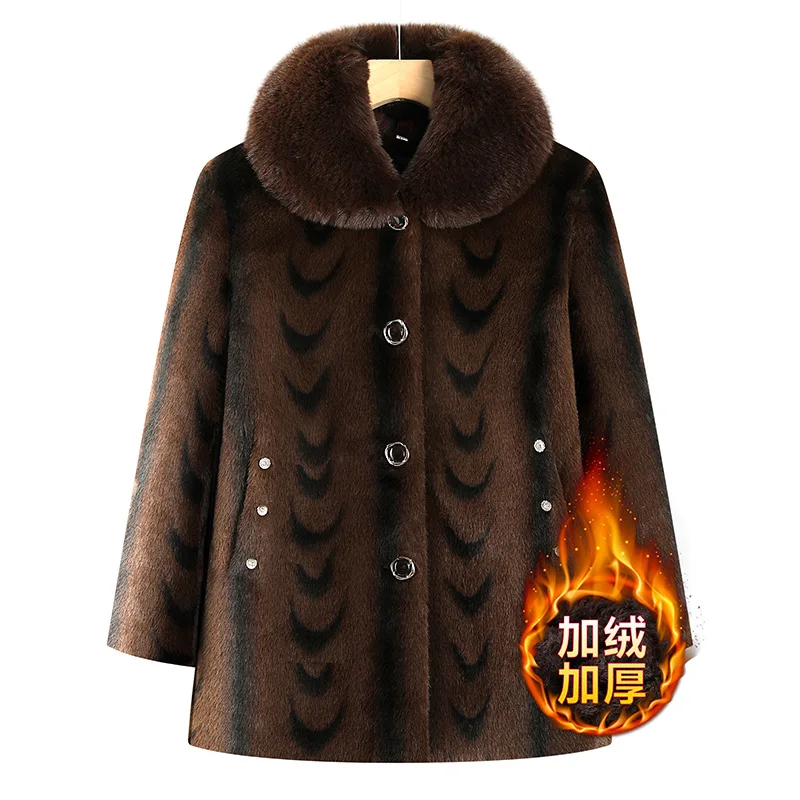 

Women Winter Mink Fleece Jacket Female Warm Imitation Fur Jacket Outerwear Middle-aged Elderly Fleece Thicke Coat Mother Clothes