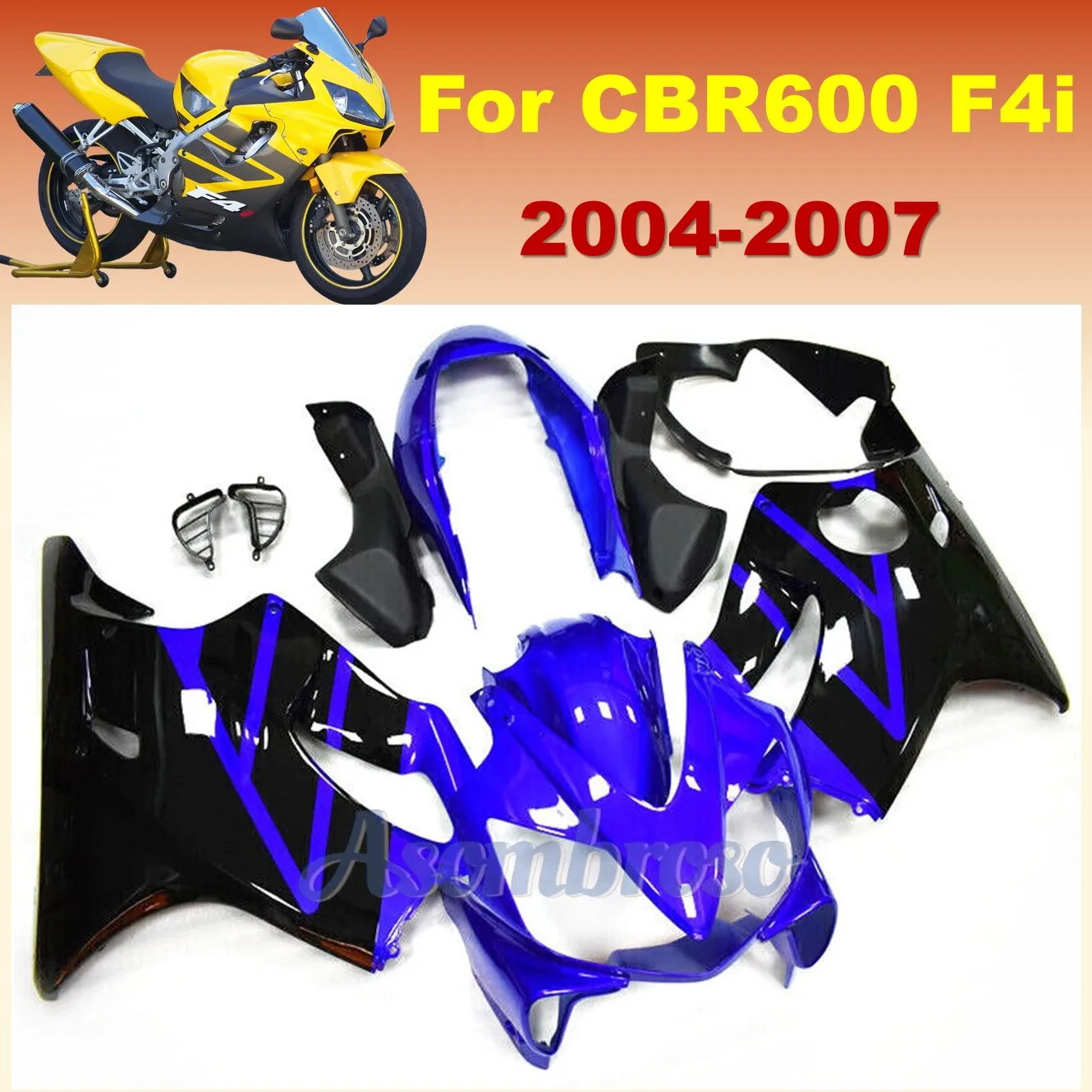 

Комплект обтекателей для CBR600 F4i 2004 2005 2006 2007 CBR600RR 04-07, обтекатель для кузова мотоцикла, ярко-синий, черный