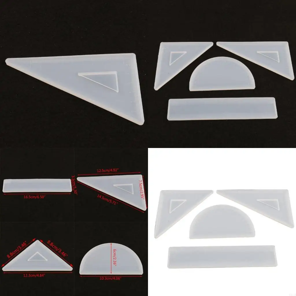  4 Shapes Silicone Resin Ruler Molds Straignt Square Triangular Rulers Protracto