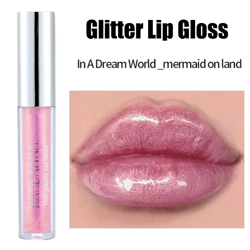 6 Colors Holographic Lip Gloss Makeup Lipstick Pearlescent Mermaid Polarized Lip Tint WaterproofLong Lasting Shiny Lips Makeup