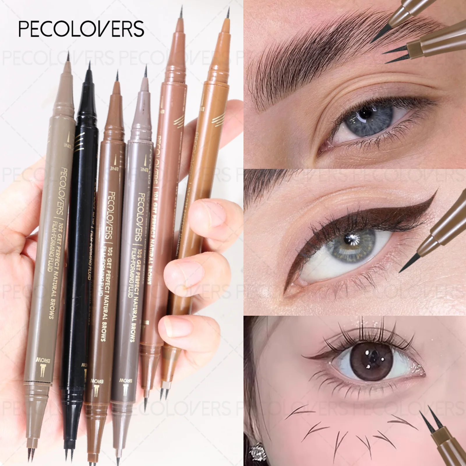 1 x doppelköpfiger Augenbrauenstift und Eyeliner, vielseitig einsetzbar, schnell trocknend, natürliche wilde Augenbrauen, geeignet für alle Hauttypen