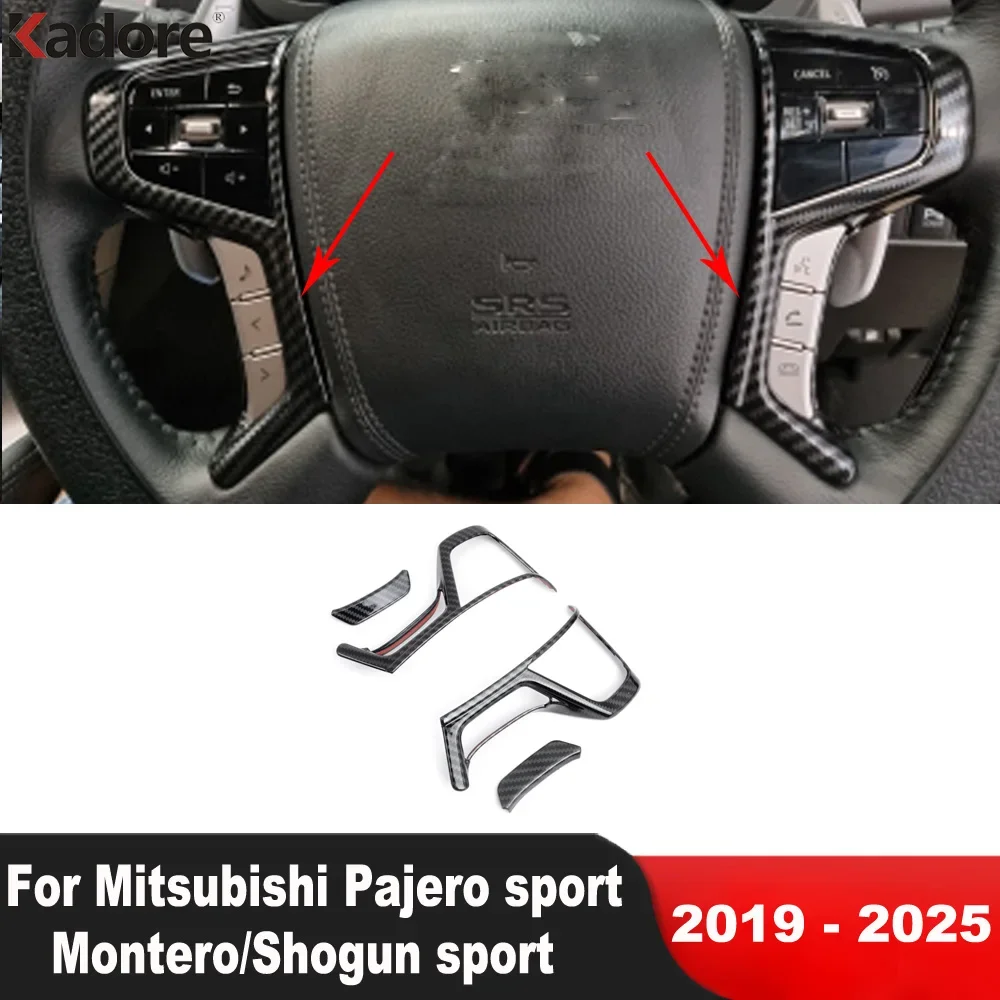 For Mitsubishi Pajero/Montero/Shogun sport 2019-2023 2024 2025 Carbon Fiber Car Steering Wheel Cover Trim Interior Accessories