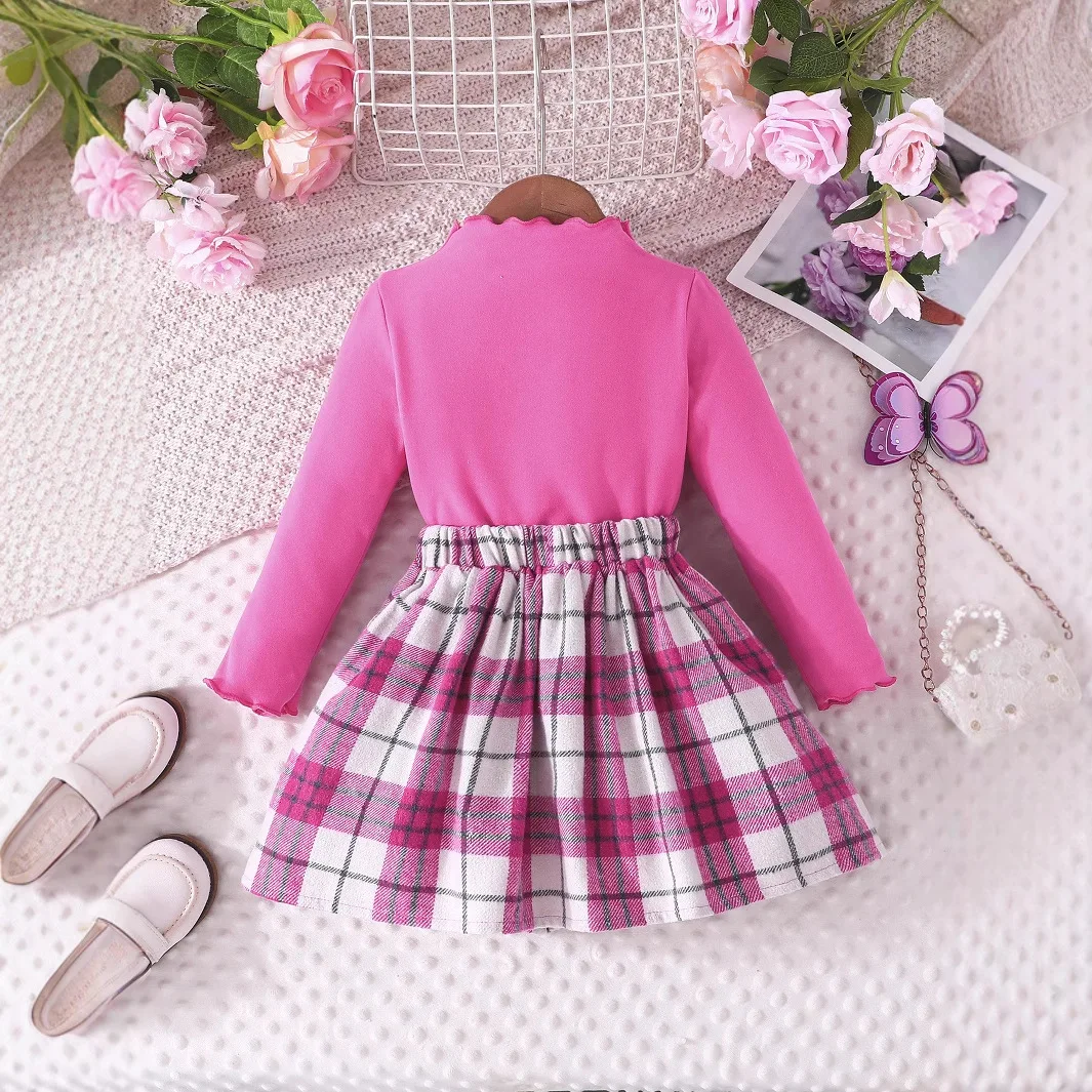 Children's Sets Spring Autumn Kids Girls Clothes Fashion Butterfly Long Sleeve Tops+Plaid Skirt Baby Boutique Clothing BC176 4