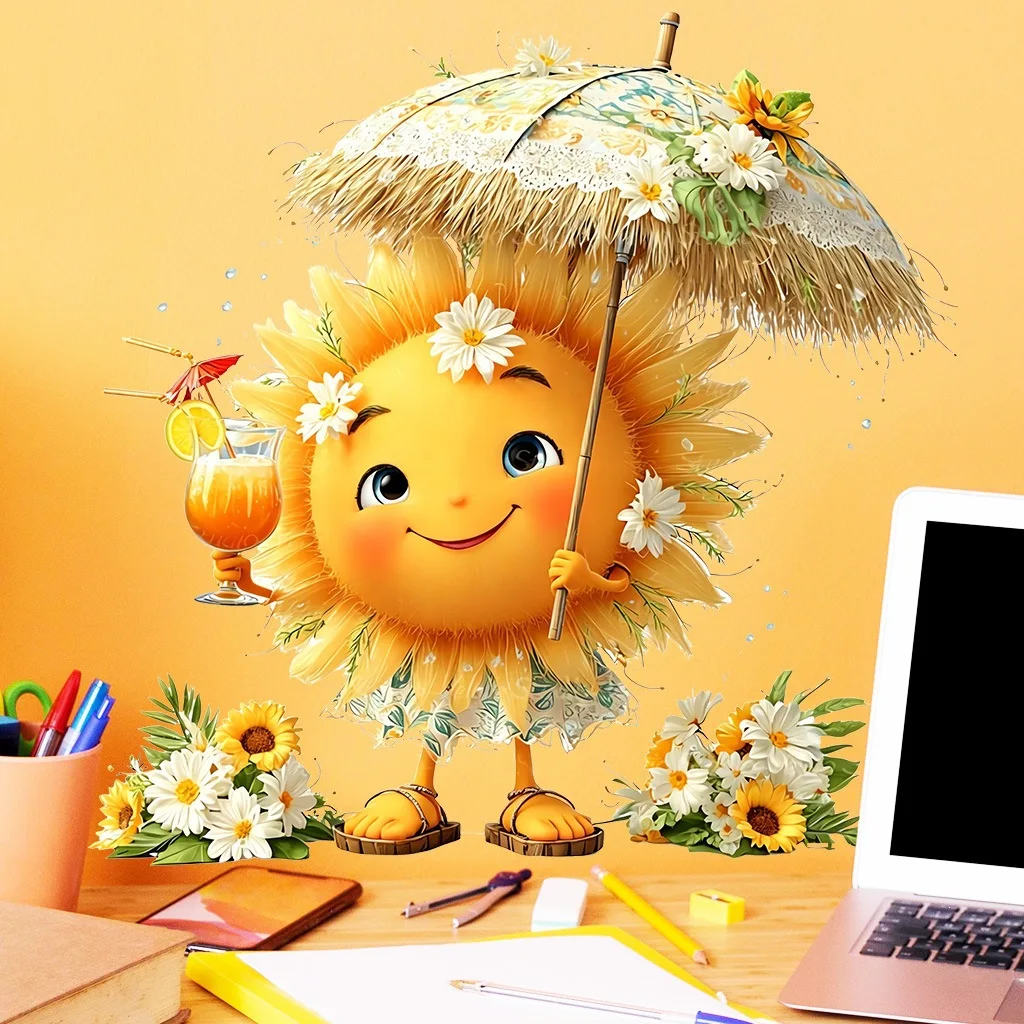 Summer Sunflower Wall Decal Self-adhesive Wall Sticker Removable Flower Mural DIY Wall Art Decor for Nursery Bedroom Bathroom view 6