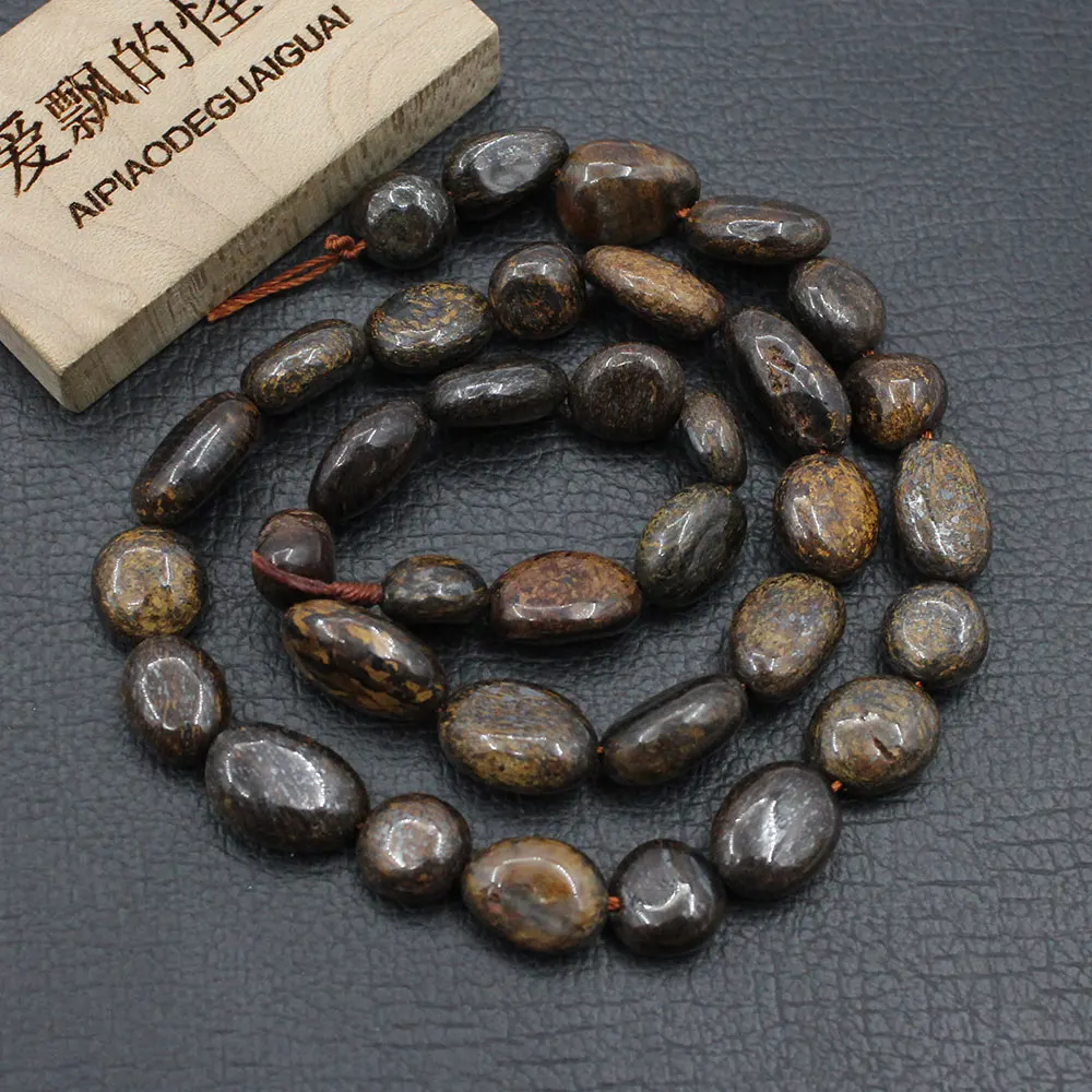 APDGG 5 Vertentes 10x11mm Natural Marrom Bronzite Suave Pepita Freeform Oval Solto Beads 15.5 "Strand Fazer Jóias DIY