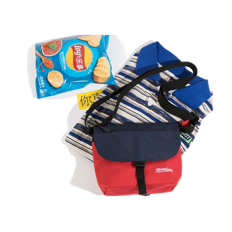 

Японские холщовые сумки-мессенджеры в уличном стиле: унисекс-модель с контрастными деталями, повседневные маленькие сумки-сатчели в стиле Ins с откидной крышкой