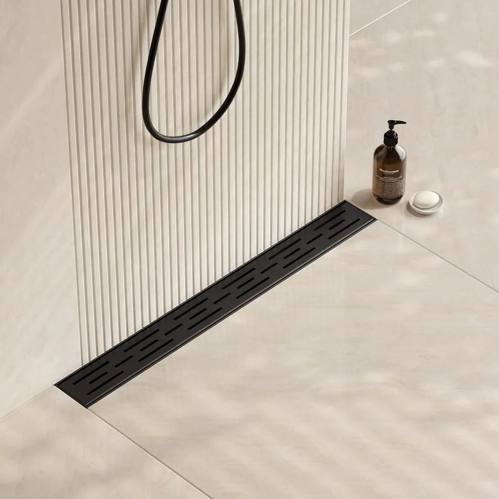 

24 in Rectangular Linear Shower Drain with Brickwork Pattern Grate, 304 Stainless Steel Bathroom Floor Drain,Shower Floor Drain