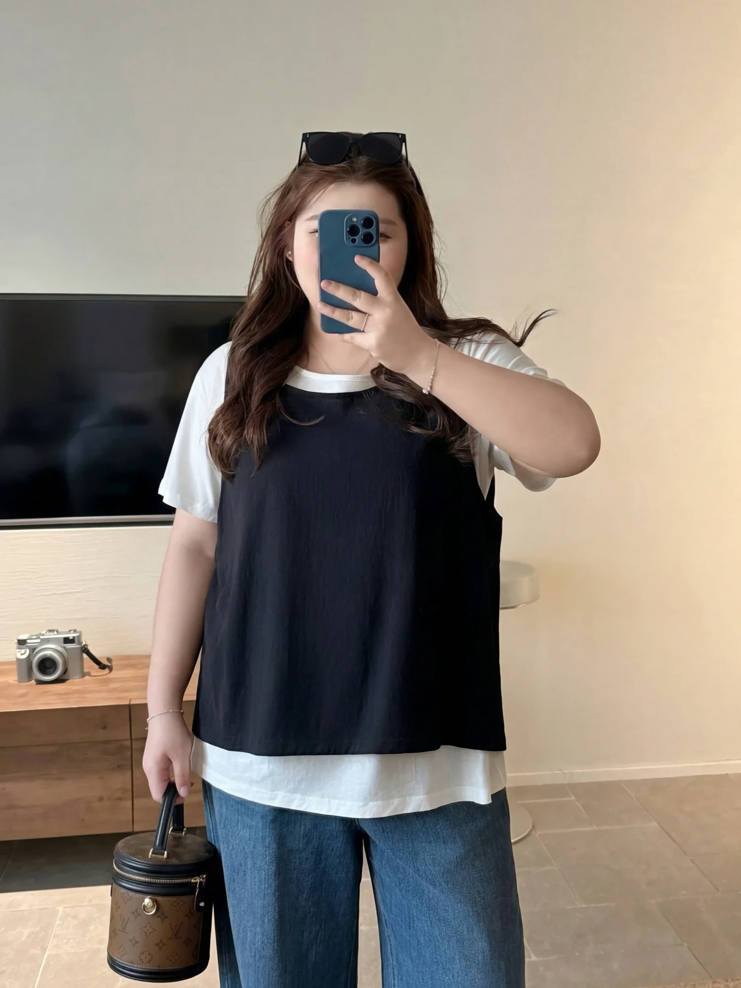 

Summer Commute Style Color Block Short Sleeve T-Shirt Women's Large Size Casual Versatile Top Fake Two-Piece Design Cotton Blend