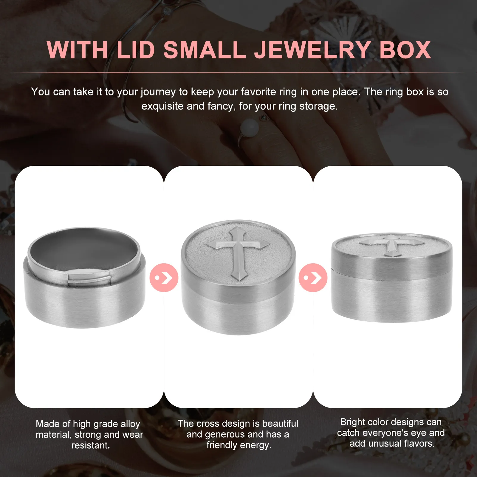 Alloy Metal Cross Pattern Ring Box Mini Jewelry Case Portable Earrings Storage Covered Pills Organizing Compact Storage