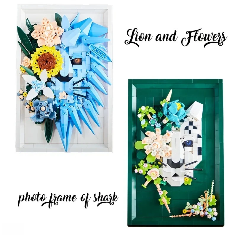 

671 или 648 деталей: Креативный конструктор «Лев и Снежный барс» с фоторамкой, настенные строительные блоки, игрушка-подарок