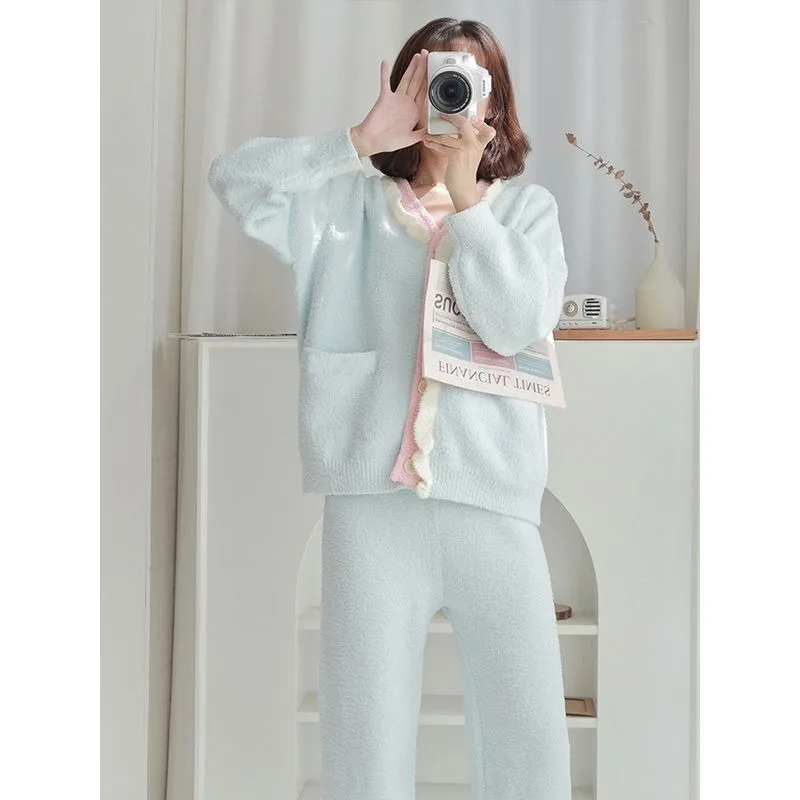 2025 New Pyjamas Women Autumn and Winter Sweet Thick Warm Coral Velvet Winter Home Clothing Network Red Explosive Set Sleepwear