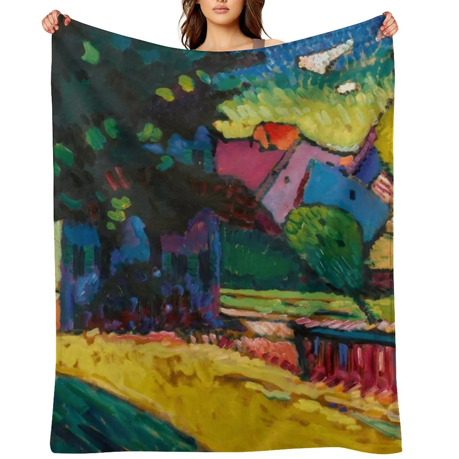 

Wassily Kandinsky Murnau - Landscape with Green House Throw Blanket christmas decoration Shaggy cosplay anime Single Blankets