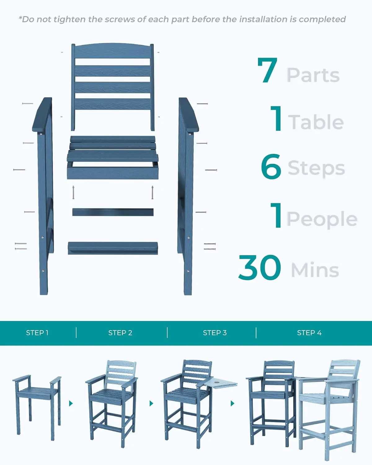 Ensemble de 2 chaises avec table de connexion, bleu