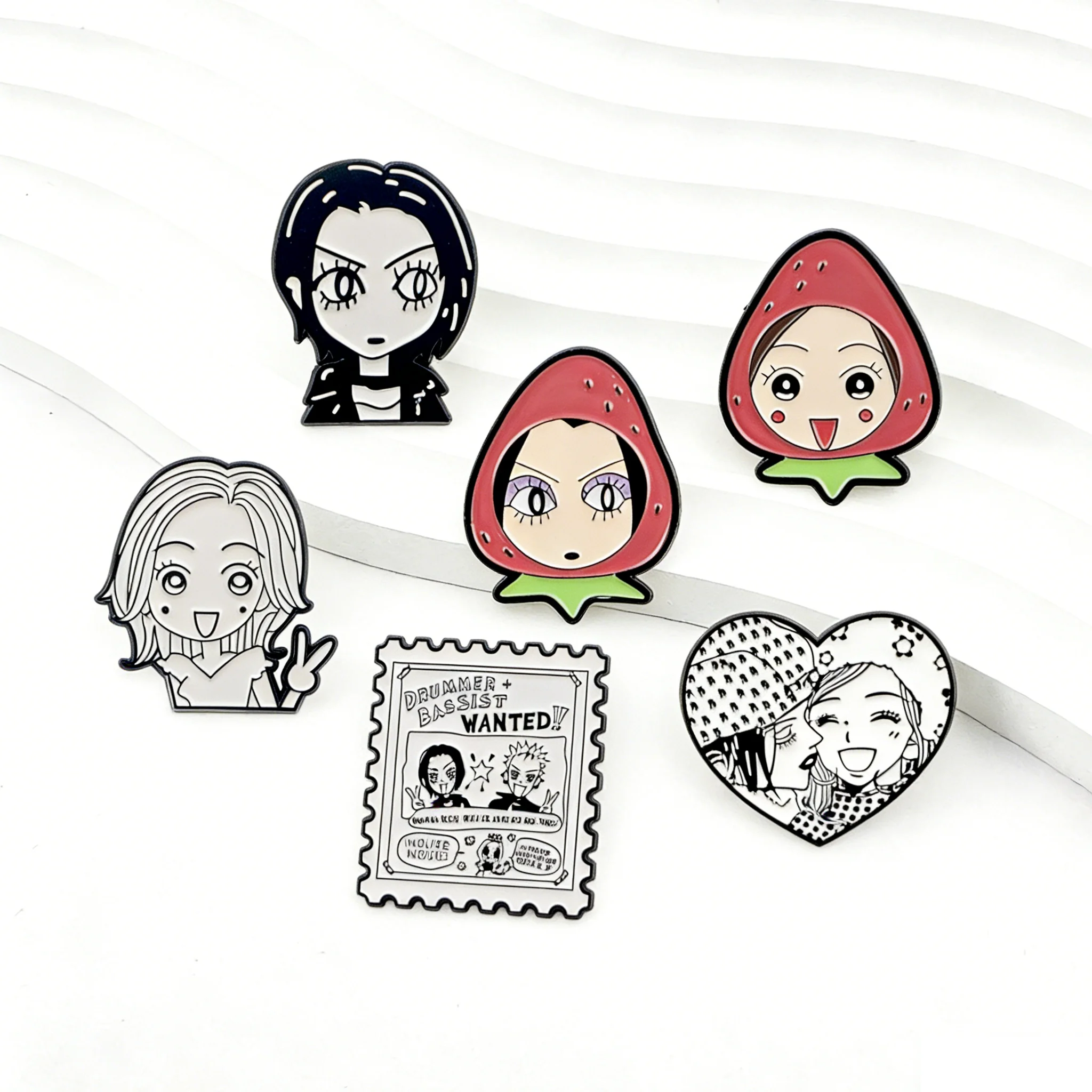 

Cute Strawberry Girls Enamel Pins Manga Brooches Badges for Backpacks Jackets Hats Anime Collection Gifts Cosplay Accessories