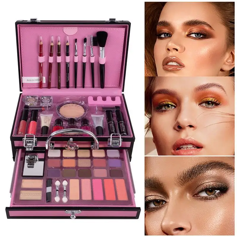 All InMakeup Set Professional Eyeshadow Palette With Brushes Lipstick Eye liner Mascara & More Best Makeup Palette Kit For Women