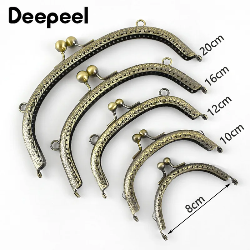 5pcs Deepeel Metal Bags Handles Purse Frames Embossed Bronze Handle Kiss Clasp DIY Sewing Brackets Handbag Hardware Accessories