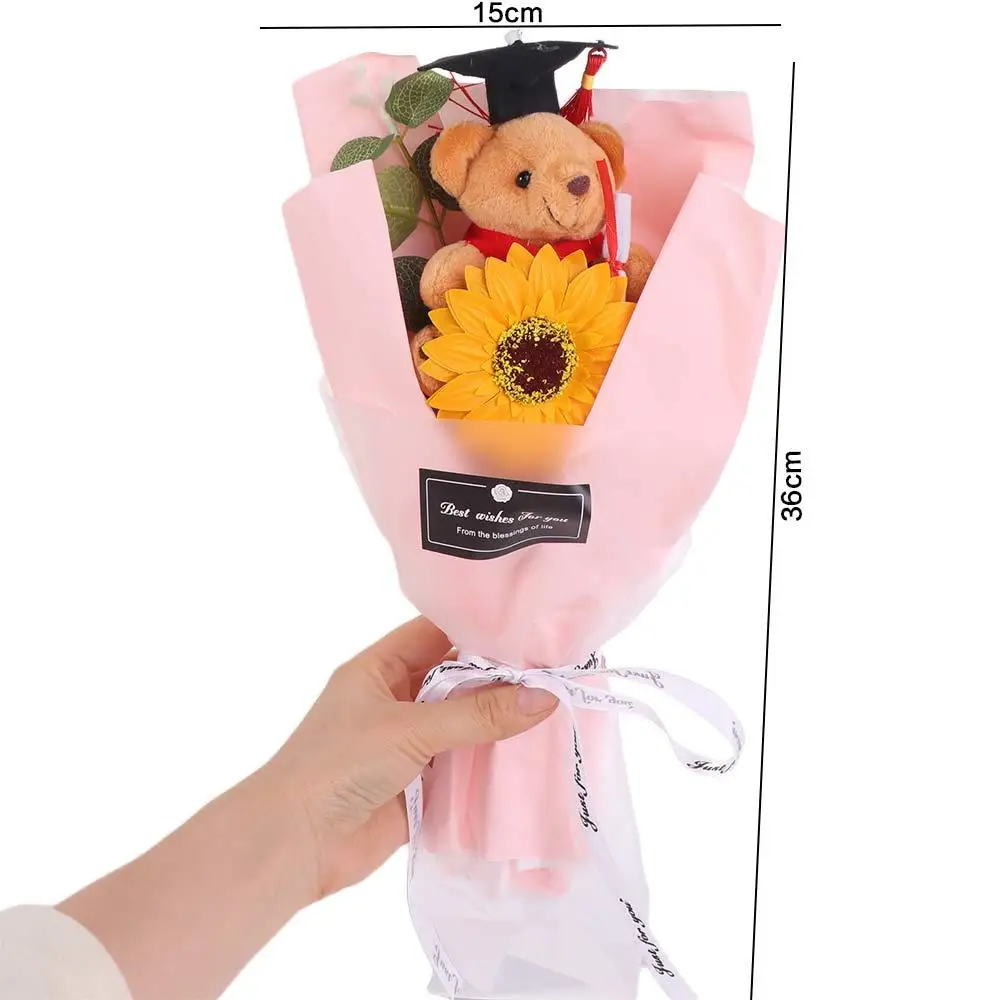 꽃다발 장식 졸업 곰 꽃다발 봉제 곰 사랑스러운 곰 봉제 꽃다발 우아한 만화 박사 곰 장난감 생일 파티