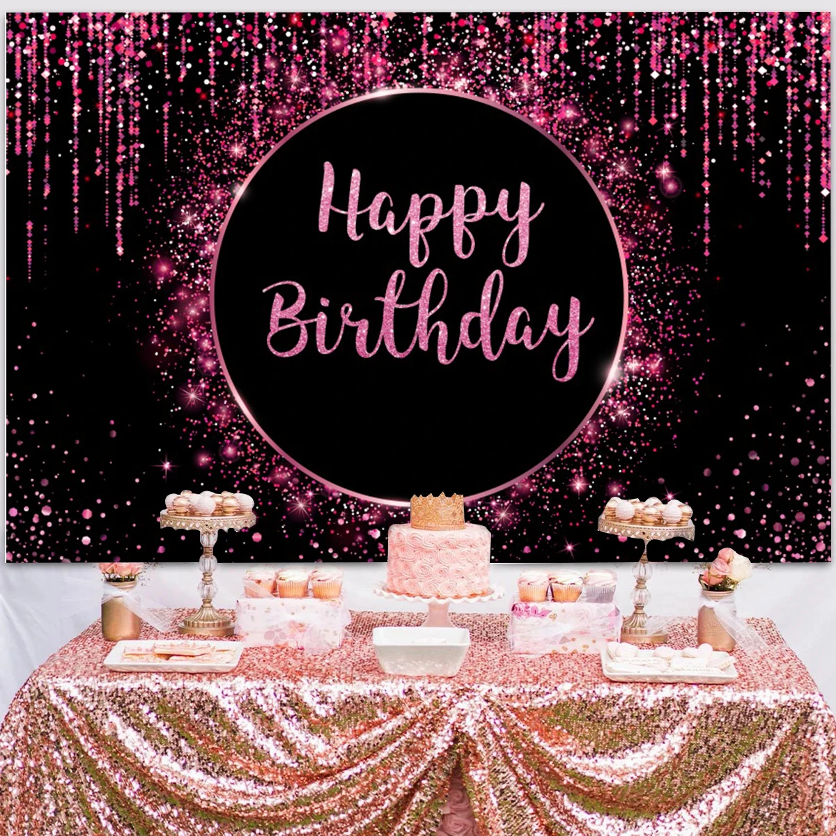 Happy Birthday Backdrop for Adult, Birthday Party Decoration, Photo Background Cloth, Party Supplies, Brilhante, 30, 40, 50 Year