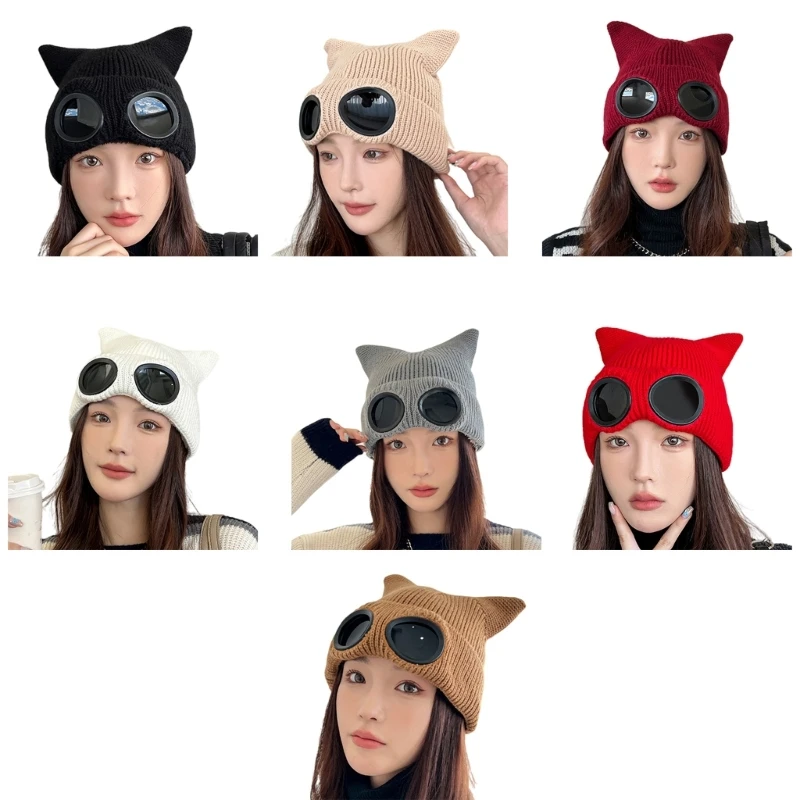 

Cats Ears Hat Fashionable Street Hat Light Weight Hat Breathable Knitted Hat for Women and Teens Dropship