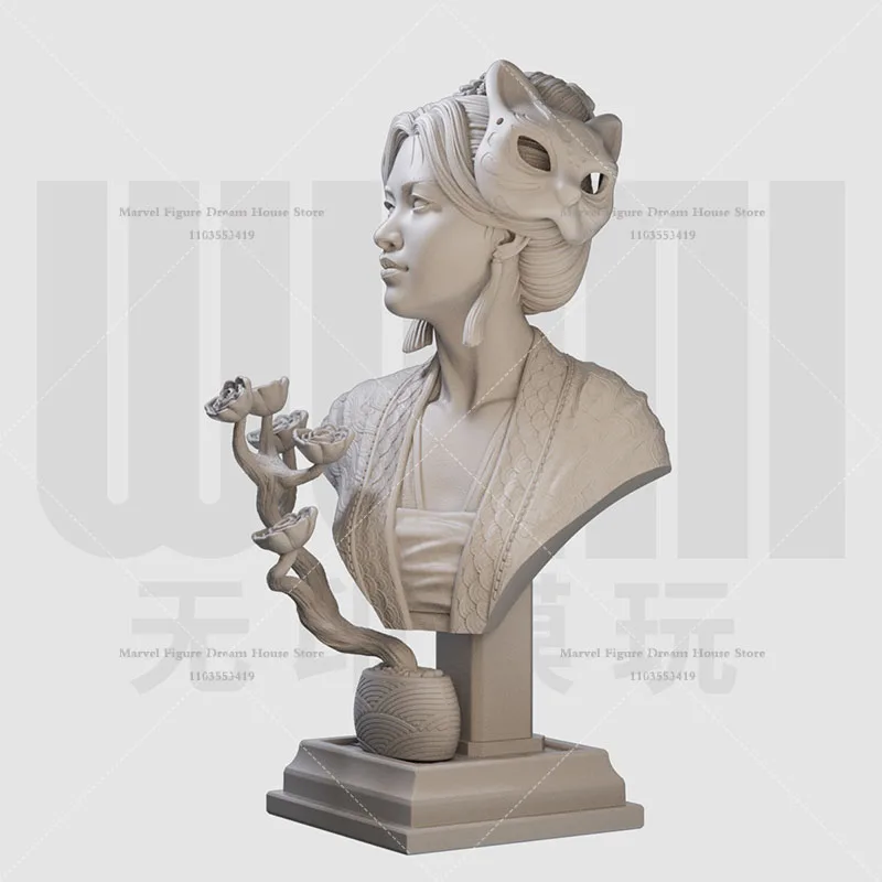 1/16 1/10 Scale Fox Mask Dancer Asian Monster Legends Nine-Tailed Fox DIY Self-assembled GK 3D Resin Un-panited White Bust Doll