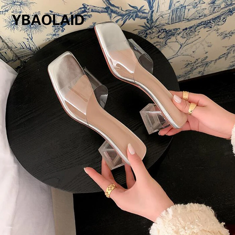 

Сандалии женские прозрачные, желе из ПВХ, квадратный носок, открытый квадратный каблук, без застежки, тапочки, лето