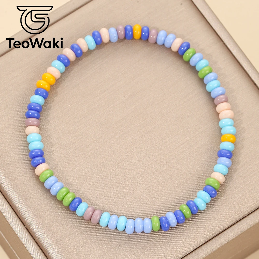 TeoWaki Angelite Bead Bracelet 4x2mm Rondelle Stretch Bracelet Colorful Dainty Stackable Jewelry Gift Birthday Christmas 19cm