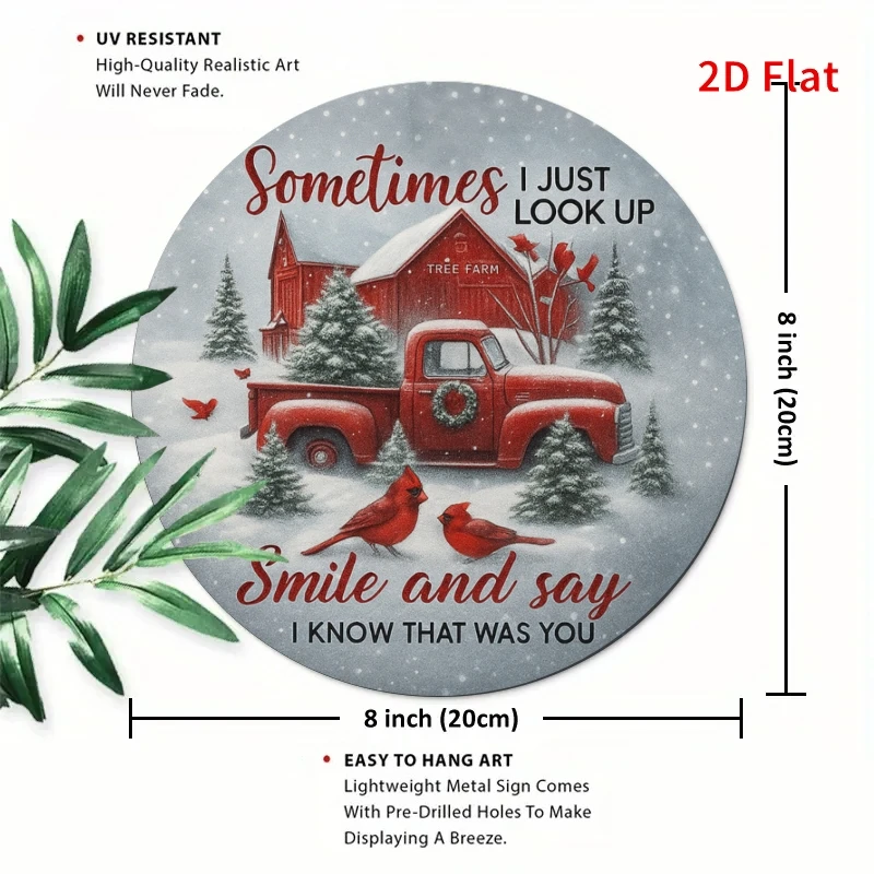 Winter Red Cardinal & Snowy Farmhouse Metal Wall Plaque - 7.8x7.8 Inch Rustic Christmas Decoration with 