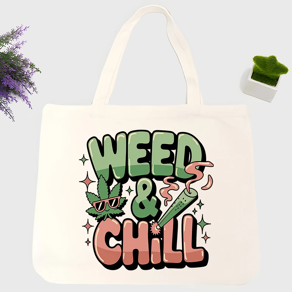 Men's slogan-style graphic canvas tote bag with retro leaf design, ideal for casual daily use and weekend outings