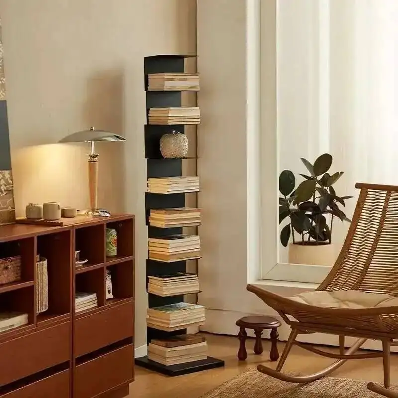 

Floor Ceiling Modern to Invisible Living Bookshelf Room Iron Art Corner Bookshelf Minimalist 3D Hidden Bookcase Furniture