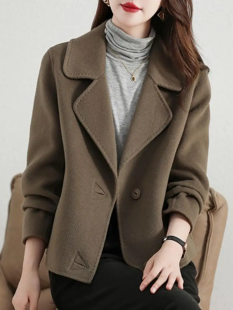 

Faionable Double-Sided Woolen ort Coat Autumn Winter Suit Collar Women's Jaet Small Size Versatile Casual Sle