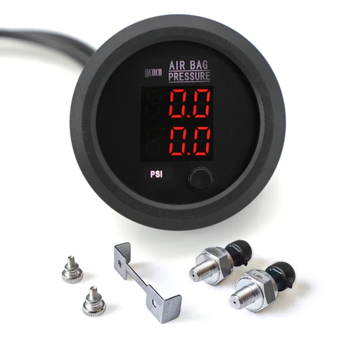 12/24V 0-232PSI/16BAR Serie S ultrafino redondo 52mm doble pantalla LED roja, azul y blanca manómetro de aire sistema de suspensión neumática