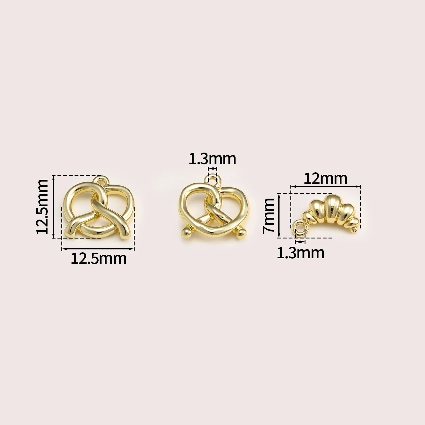 2Pcs/Pack 14k/18k Gold Plated Dainty Heart Croissant Charm Pendant for DIY Handmade  Necklace Jewelry Making Accessories