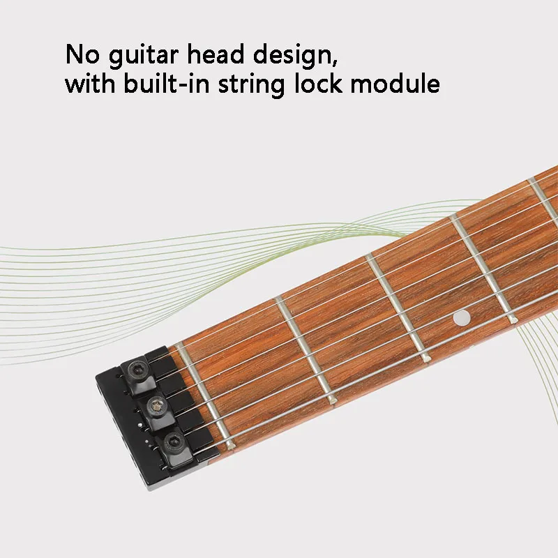 Maple Headless Electric Guitar with Speaker, Equipped with String Lock Module, Rock Guitar for Beginner