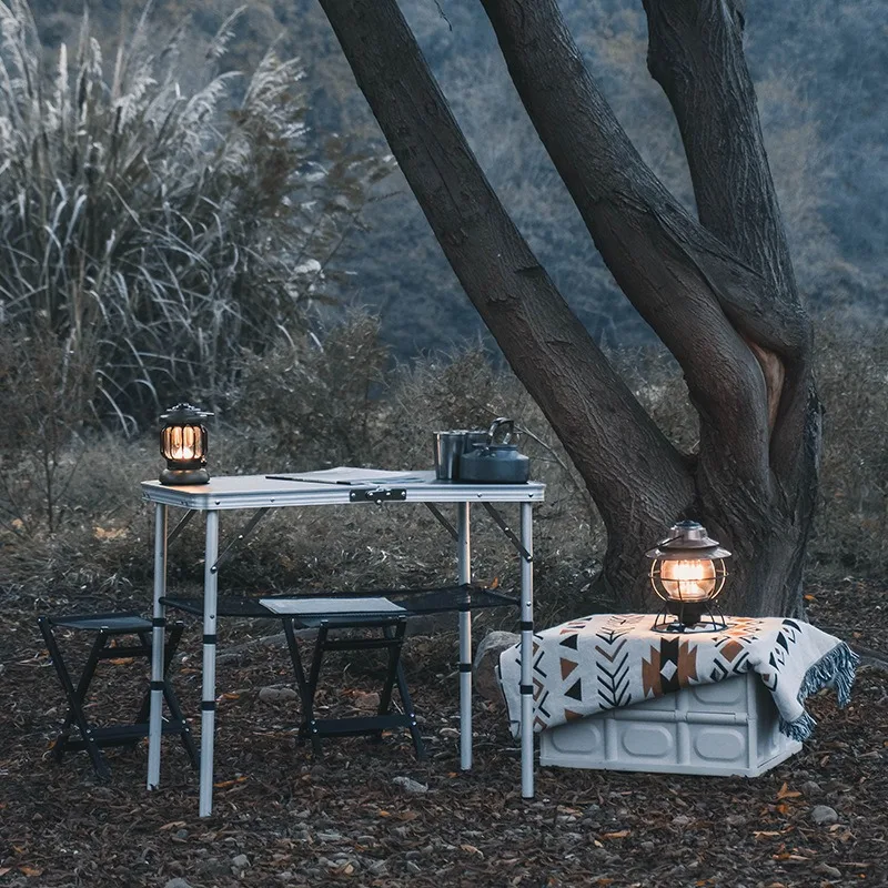 Tavolo pieghevole portatile da esterno Tavolo da campeggio triplo in lega di alluminio Tavolo per auto con guida autonoma Nuovo