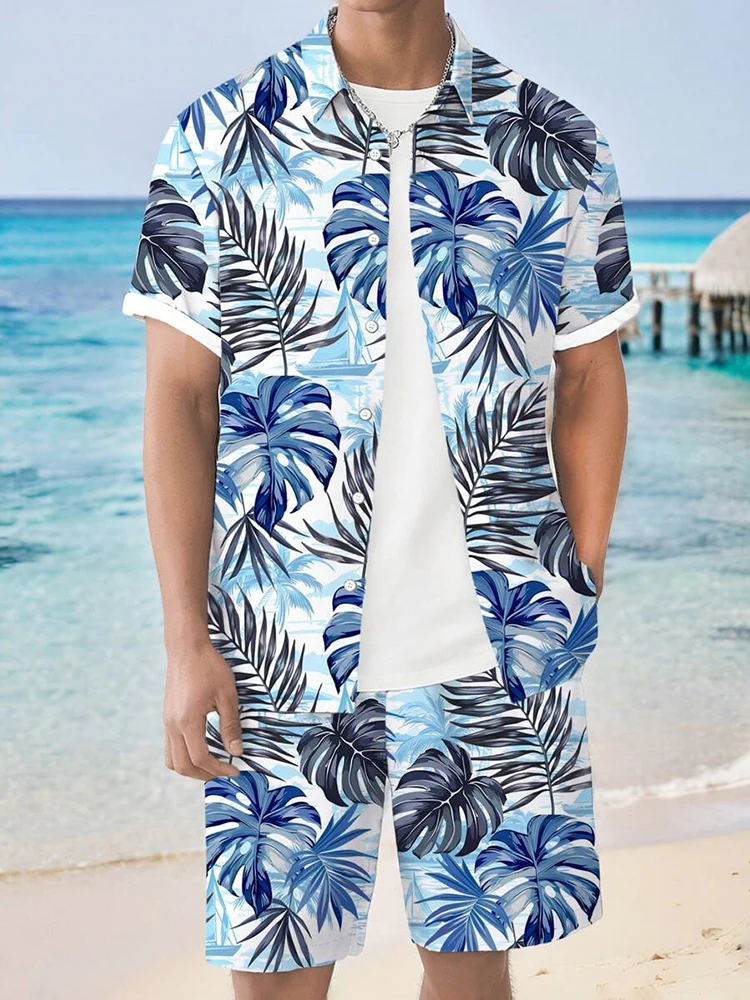 Balneario camisa Casual para hombre verano moda cotidiana hombre Shorts hombre hawaianos camisa de manga corta y Playa conjunto de pantalones cortos