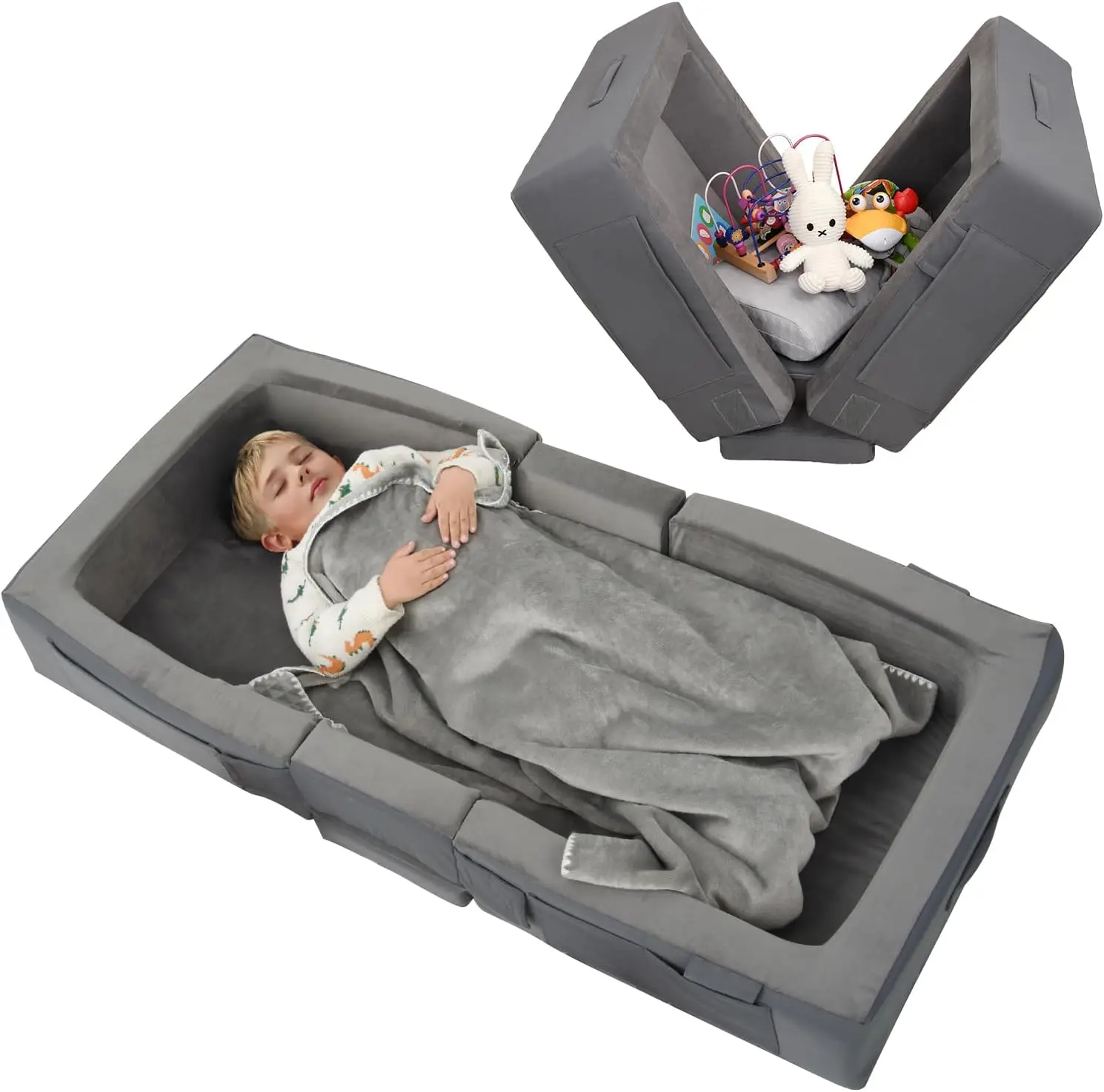 

Portable Foldable Toddler Travel Bed with Safety Rails, Washable Cover, No Assembly Needed for Kids 1-4 Years