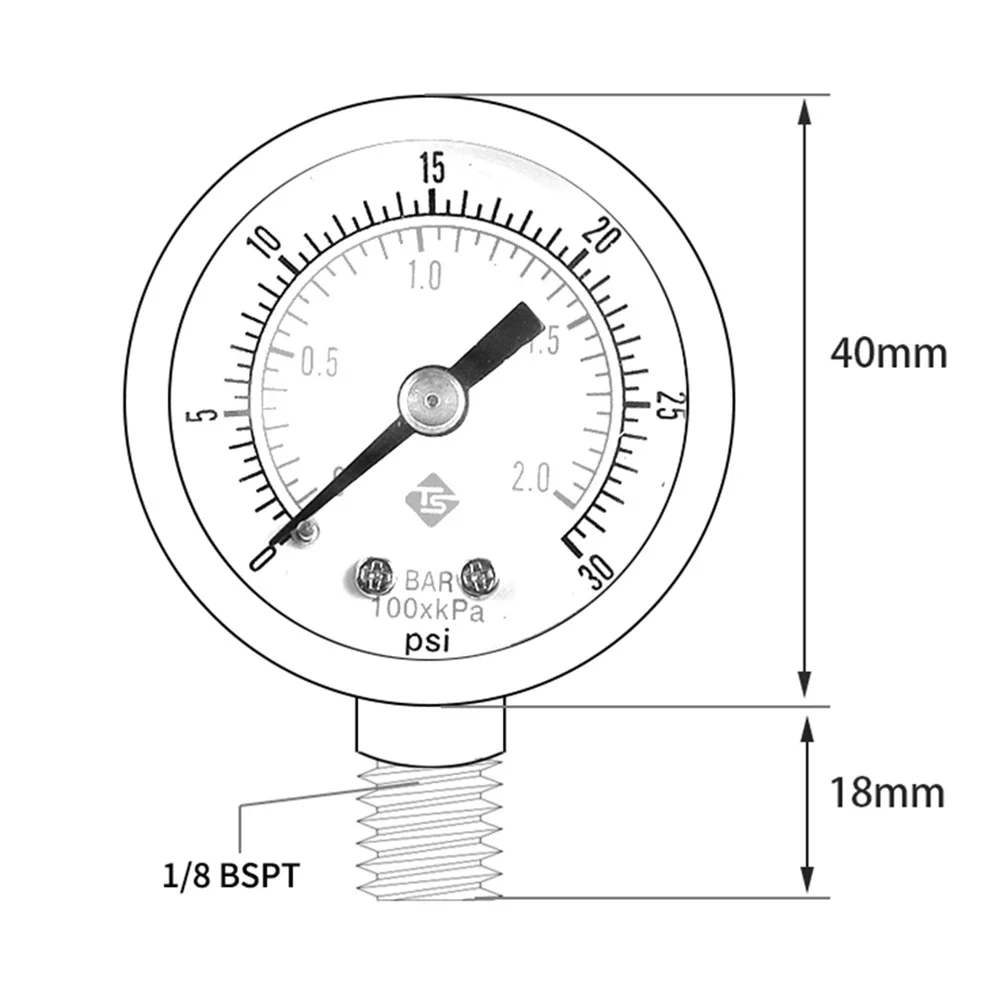 1pc Pressure Gauge Low Pressure For Fuel Air Oil Gas Water Oil Gas Measurement 0-30psi 0-2bar Compressor Instrument Accessories