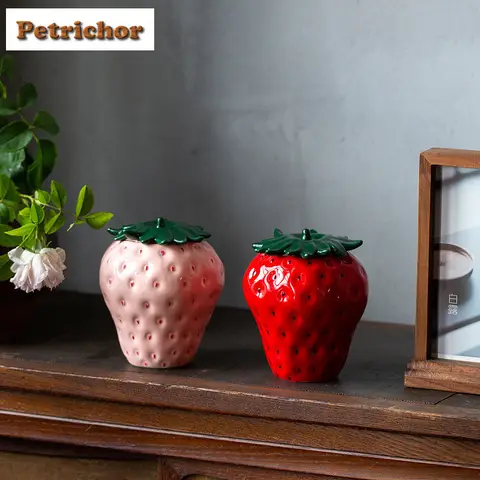 Simulazione in ceramica Scatola da tè alla fragola Organizzatore Elegante contenitore per serbatoio di stoccaggio a prova di umidità Contenitore per tè Set da tè cinese artigianale