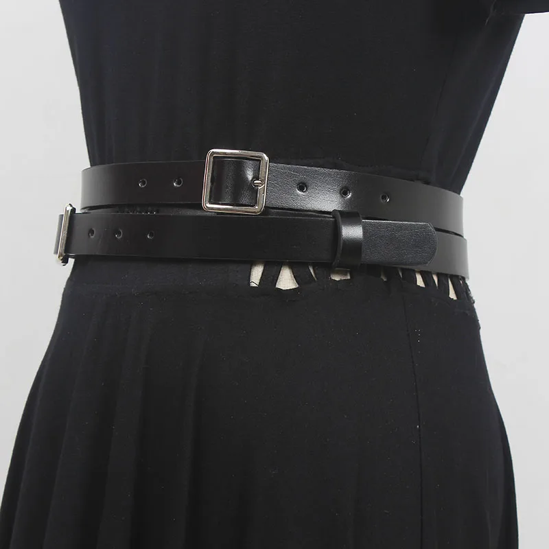 Women's Runway Fashion Black Genuine Leather Cummerbunds Female Dress Corsets Waistband Belts Decoration Wide Belt R967