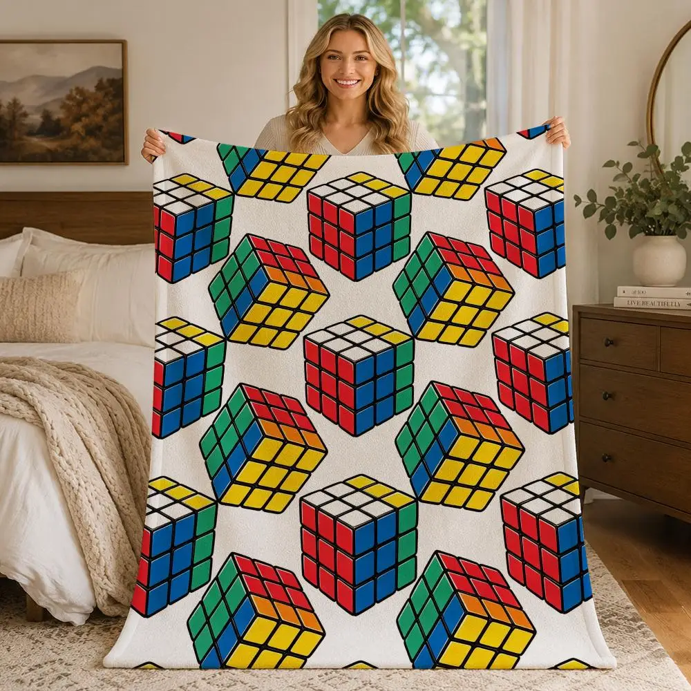 Toy Puzzle Rubik's Cube Throw Blankets Soft Warm Flannel Blanket Bedding for Bed Living room Home Sofa