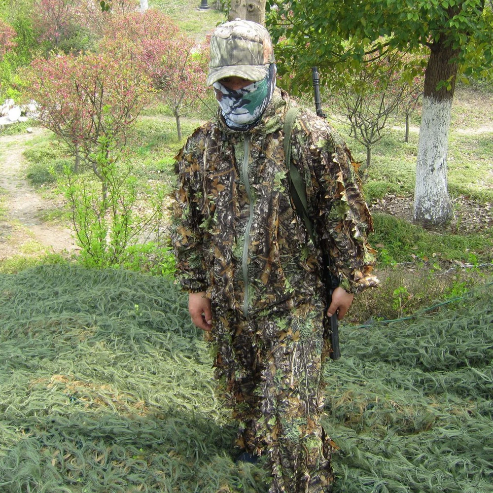 بدلة Ghillie للرجال والنساء ، ملابس مموهة في الهواء الطلق ، بدلة أدغال ، ملابس أوراق الشجر ، بنطال صيد ، جاكيت بغطاء رأس للصور #4