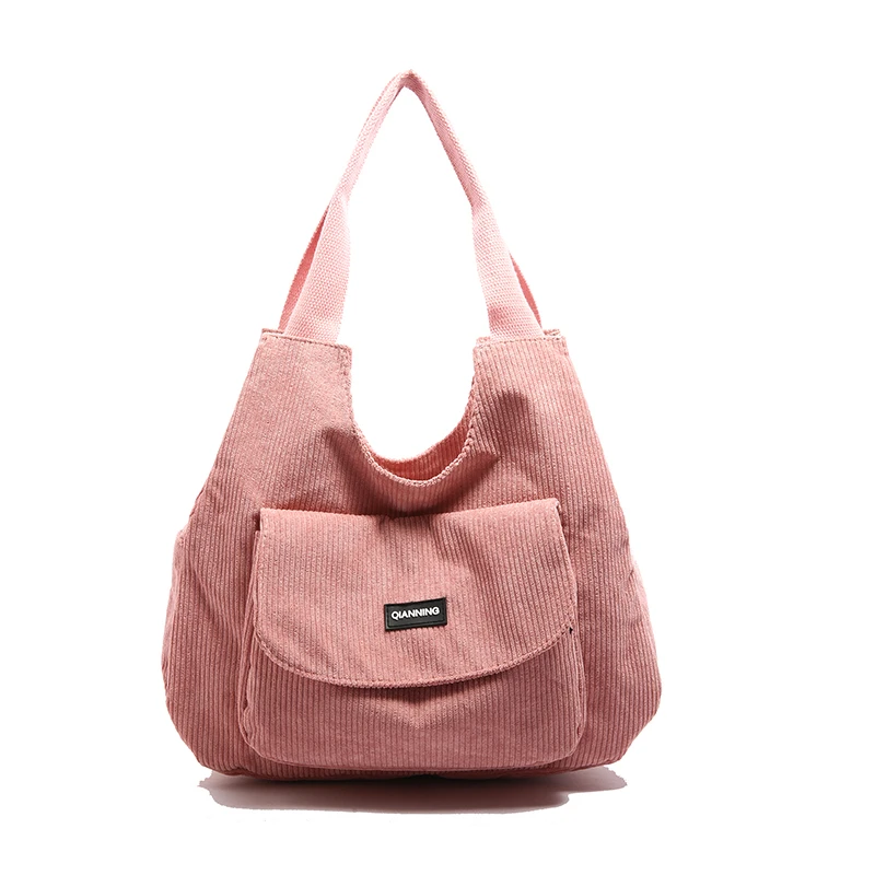 Casual Women Corduroy Handbag Ladies Large Capacity Commuter Underarm Tote Purse Korean Student Laptop Zipper Shoulder Bag