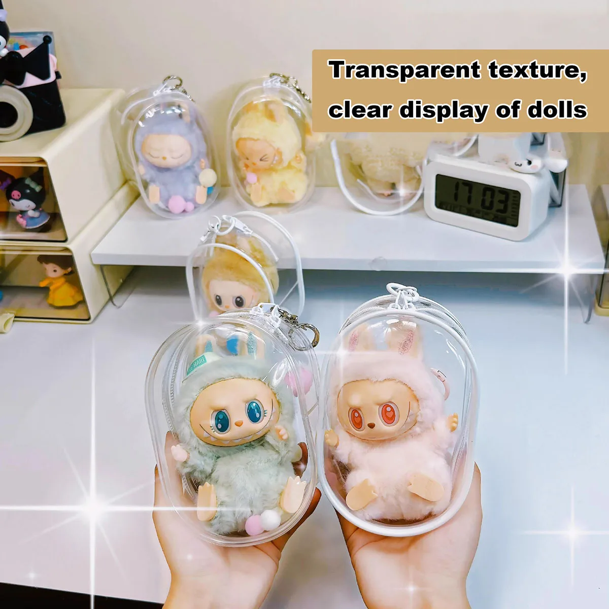 For Labubu Protective Cover Dolls Bag Organizer Box Transparent Doll Storage Bag