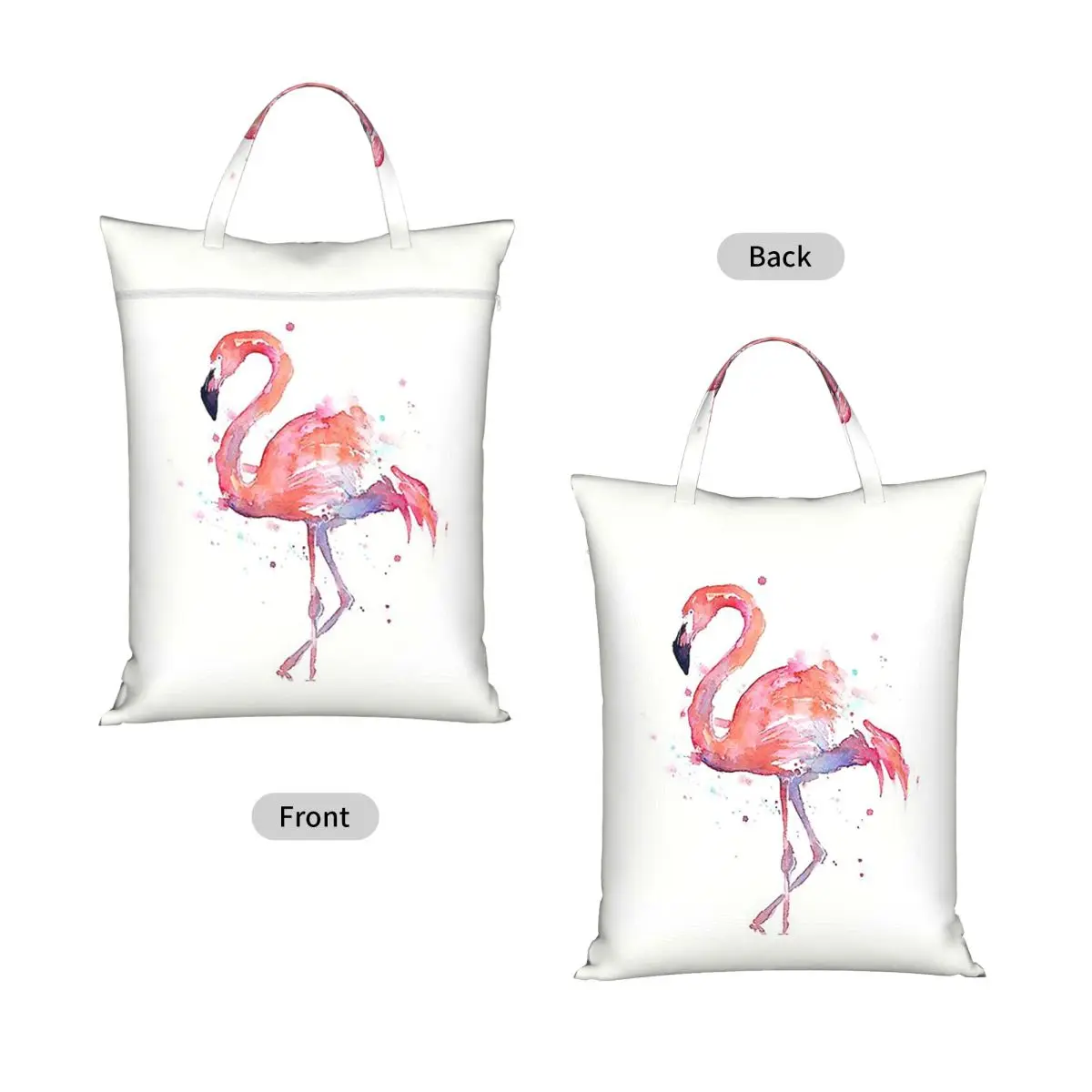 Pink Flamingo Watercolor Illustration Travel Laundry Bag Waterproof Reusable Dirty Clothes Pouch Yoga Vacation Washing Basket