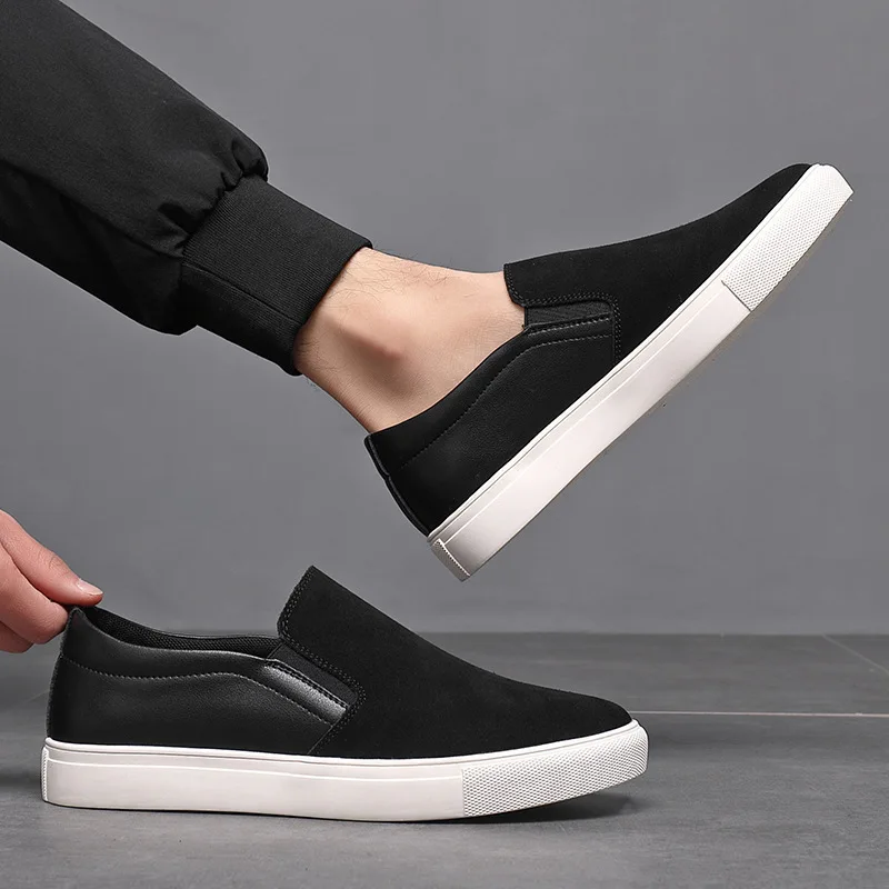 

Spring Shoes for Men Genuine Suede Leather Casual Shoes Business Flat Skateboard Shoes Youth Cool Black Loafers