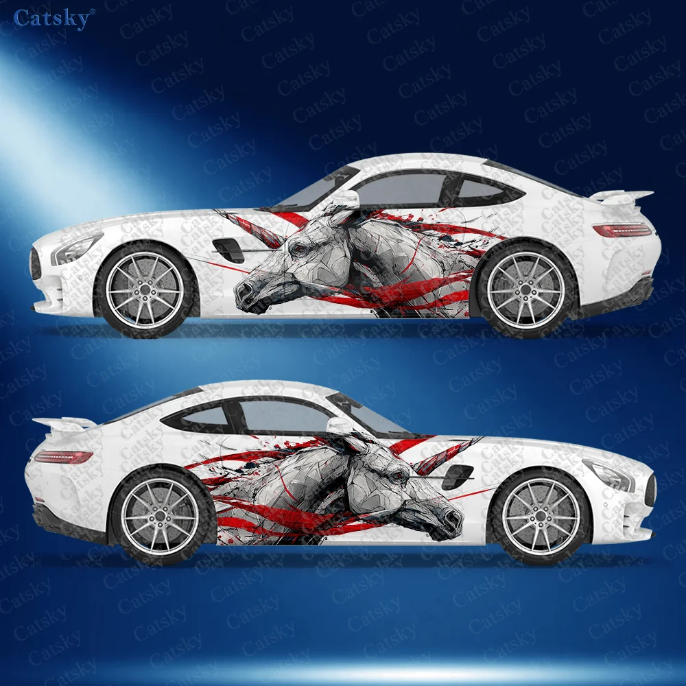 2pcs Fantasy Unicorn with Flowing Ribbons Car Side Decals | Self-Adhesive PVC Waterproof & Scratch-Resistant Stickers