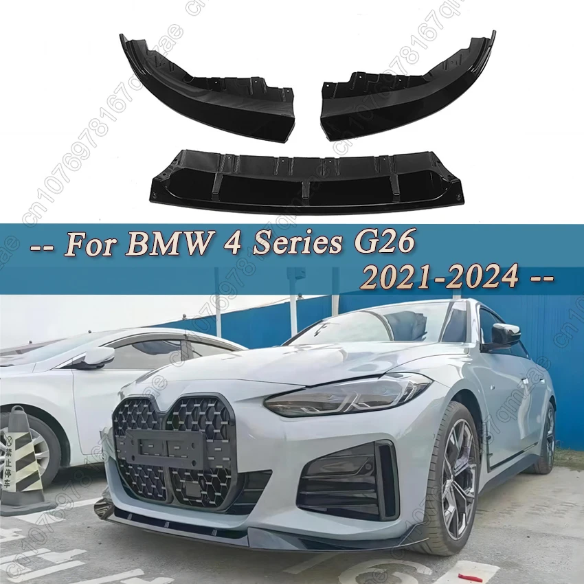 Gloss Black Front Bumper Lip Spoiler Side Lower Splitter Body Kit For BMW 4 Series G26 i4 M50 2021 2022 2023 2024 Fit 4 Doors