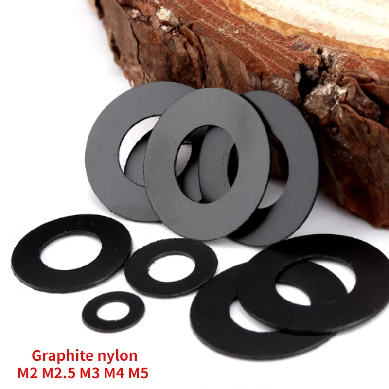 M2 M2.5 M3 M4 M5 الأسود الجرافيت النايلون البلاستيك غسالة/جولة رقيقة جدا العازلة البلاستيك حشية مسطحة سمك 0.3/0.5/1/2 مللي متر