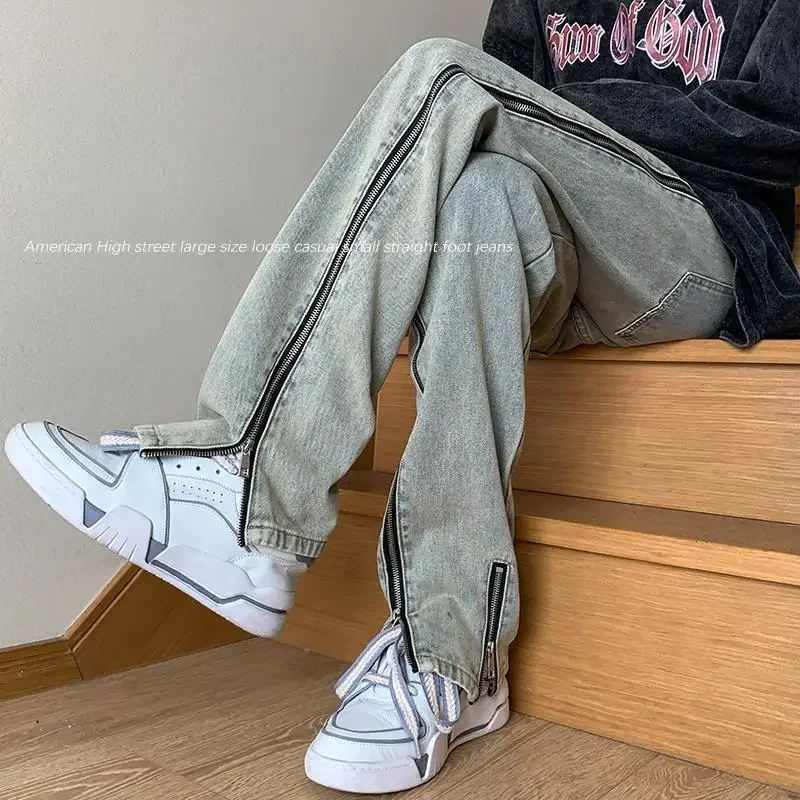 

Loose Man Cowboy Pants Zipper Baggy Trousers Casual High Quality Luxury Korean Fashion Washed Soft Denim Goth 2025 Jeans for Men