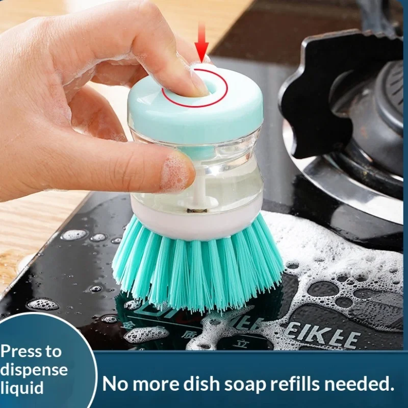 Random Color Kitchen Wash Pot Brush Press Type Soap Dispenser Dish Brush Household Dishwashing Cleaning Scrubber